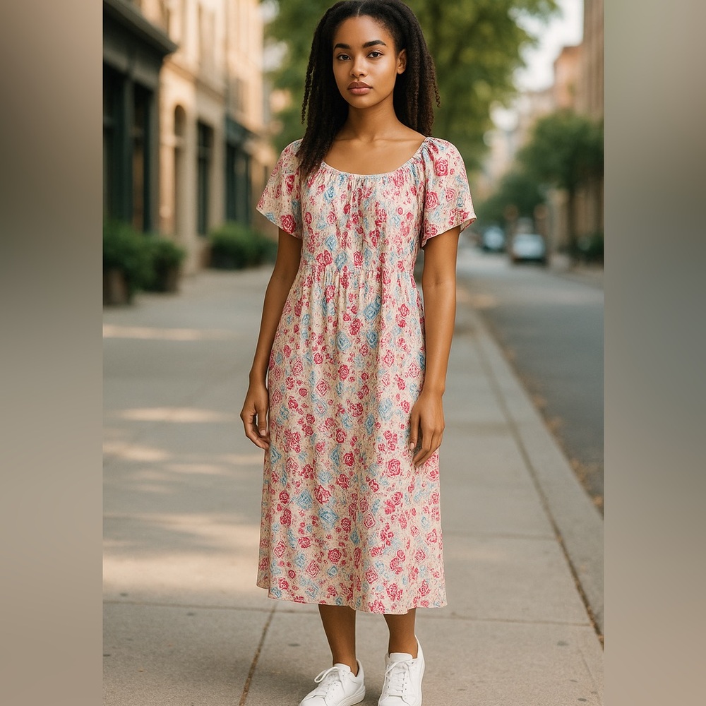 #2932 NWT Gauzy Flutter Sleeve Maxi Dress - White Floral